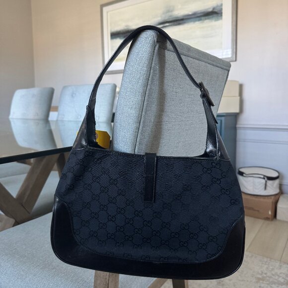 GUCCI GG CANVAS Vintage Jackie O Black Small - Picture 2 of 11